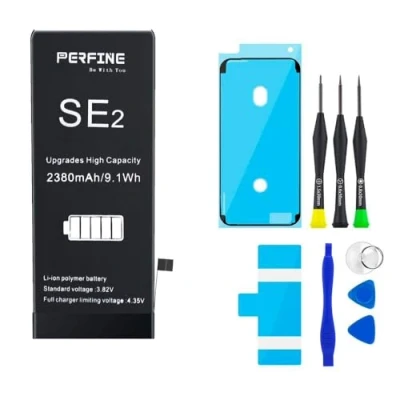 Immagine di Perfine batteria per iPhone SE 2020, 2380 mAh, di ricambio seconda generazione SE2 (modello A2275, A2298, A2296), kit con strumento riparazione