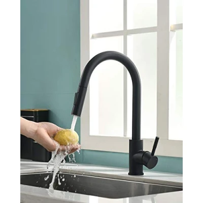 Immagine di TIMACO Rubinetto da Cucina Nero con Doccia Estraibile Miscelatore Girevole a 360 per Monocomando Lavello