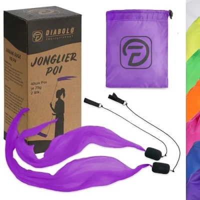Immagine di Diabolo Freizeitsport 40 cm, lampada UV Poi in viola, Angel Wings Spinning Pois. Spiral Pois, Soft Pois per bambini, adatto principianti e professionisti