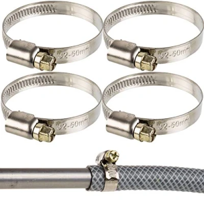 Immagine di Fascette stringitubo professionali con vite senza fine, campo di serraggio 32 50 mm, confezione 4 pz in acciaio W2, impronta a croce, banda larga 9 fascetta per tubo lavastoviglie