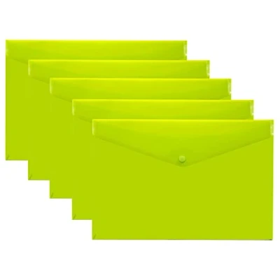 Immagine di eco Eco075GREEN Cartelline trasparenti in plastica riciclata, formato A5, 50% riciclate, con bottone a pressione, confezione da 5, colore: verde