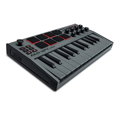 Immagine di AKAI Professional MPK Mini MK3 Tastiera MIDI Controller USB a 25 Note con 8 Drum Pad Retroilluminati, Manopole e Software Incluso, Colore Griggio