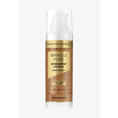 Immagine di Max Factor Miracle Pure Hydratint Essence Fondotinta, 6 Medium Deep, Fino a 24 ore di idratazione, Formula al 71% base acqua, Copertura naturale, vegana