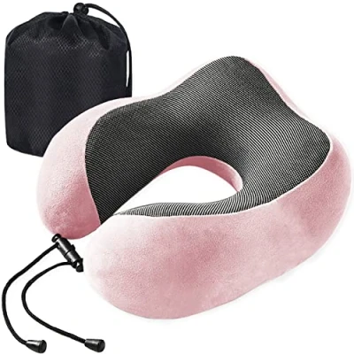 Immagine di Cuscino da viaggio in Morbido,Cuscino Collo Memory Foam Portatile, Compatto e Leggero per il Viaggio,Cuscino Aereo Morbido Confortevole, Rosa
