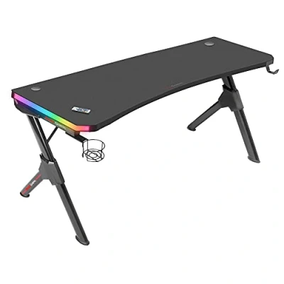 Immagine di Mars Gaming MGD140RGB Nero, Tavolo da Gioco RGB 140cm, Supporto Cuffie+Bevande, Mousepad Totale