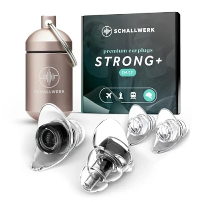Immagine di Schallwerk ® Strong+ Daily tappi per le orecchie poco appariscenti attutiscono il rumore e preservano la qualità del suono trasparenti ear plugs adatti musica