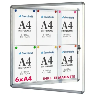 Immagine di Floodirekt Vetrina da parete, 6 x DIN A4, resistente alle intemperie, per interni ed esterni, con magneti, cornice in alluminio e vetro acrilico
