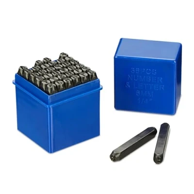 Immagine di Relaxdays Set da 36 Punzoni Lettere A Z e Numeri 0 9, Stampi in Rilievo 6 mm, Kit Timbro Incisione Metallo Cuoio, Nero, x 0,8 cm