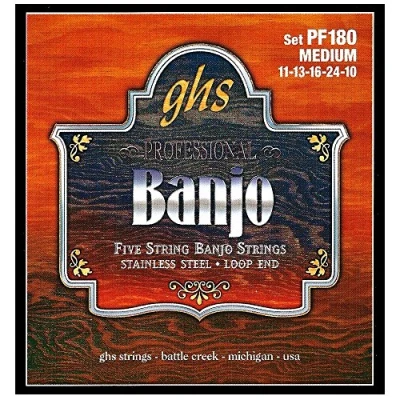 Immagine di GHS™ Strings »STAINLESS Steel PF180 5 STRING BANJO« Corde per Banjo Stainless Loop End Medium: 11 13 16 24 10