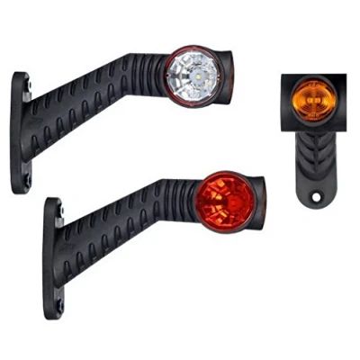 Immagine di 2 segnalatori laterali di posizione, a LED, in gomma, da 12 V o 24 V, con marchio controllo e approval, adatti per auto, camion altri veicoli. Luce bianca, rossa, arancione.
