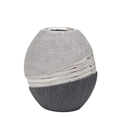 Immagine di Dekohelden24 Vaso decorativo moderno in ceramica di colore grigio argento, ovale, 16 cm