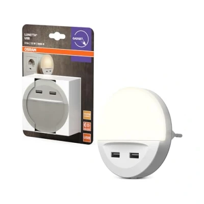 Immagine di OSRAM LUNETTA LED Luce notturna bianca, con uscita USB, sensore giorno notte, supporto per cellulare integrato, sistema plug in, bianco caldo, IP20