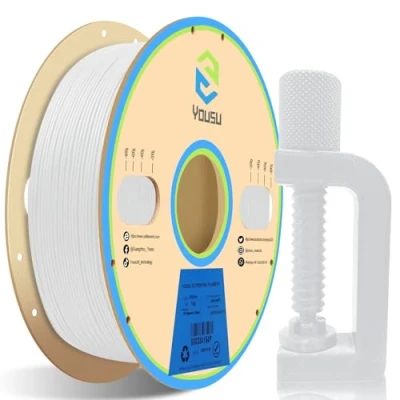 Immagine di YOUSU Polipropilene PP filamento 1,75 mm, stampante 3d FDM, 1 kg (2,2 libbre), foglio di costruzione da 5 pezzi incluso, semi flessibile ultra resistente, bianco