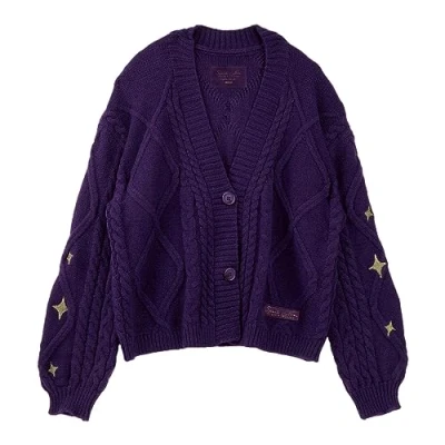 Immagine di RJICVUF Cardigan Lavorato a Maglia Autunno e Inverno da Donna Maniche Lunghe Maglione con Bottoni Viola