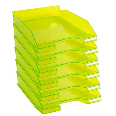 Immagine di Exacompta Cod.113235D Confezione da 6 Vaschette portacorrispondenza Combo Midi per formato A4+ Impilabili Capacità 500 fogli 80 gr Dim. : 34,7 x 25,5 6,5 cm Verde mela trasparente glossy