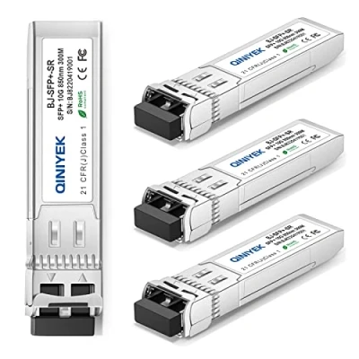 Immagine di QINIYEK 10GBase SR SFP+ Transceiver,10G Multimode LC Module,850nm MMF,Fino a 300 m,Compatibile con Cisco SFP 10G SR,Ubiquiti UF MM 10G,Fortinet,Mikrotik,Netgear,Supermicro (Confezione da 4)