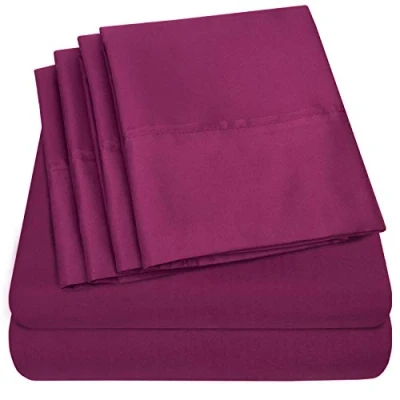 Immagine di Sweet Home Collection Set di 6 lenzuola in microfibra fine a 1500 fili, con tasche profonde extra per cuscini, letto king size, colore bacca