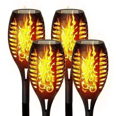 Immagine di Lampade solari per esterni da giardino, 4 luci esterni, illuminazione giardino a LED, energia solare con effetto fiamma, decorazione resistente alle intemperie