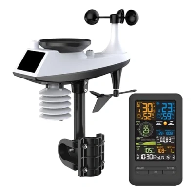 Immagine di stazione meteorologica con anometro e pluviometro, meteo Wi Fi, Internet radio sensore esterno, pluviometro previsioni meteo, anemetro, display a colori