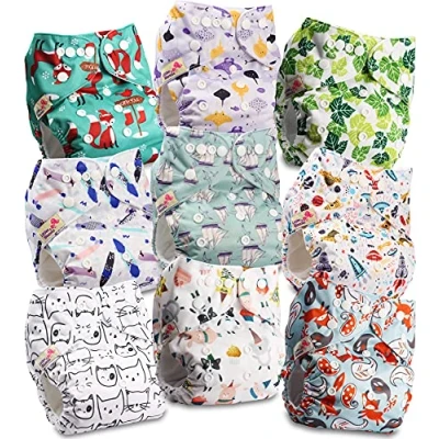 Immagine di Littles and Bloomz FLP2 0907 Pannolino lavabile per bambini, riutilizzabile, con bottoni a pressione standard, confezione da 9 pannolini