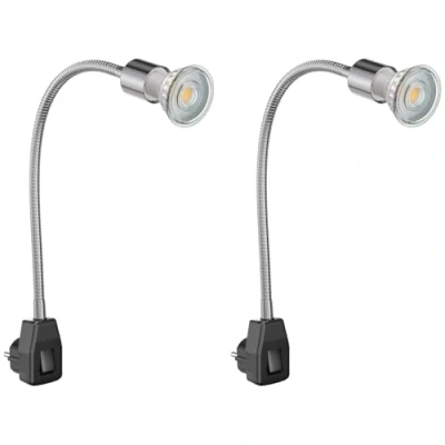 Immagine di ledscom.de 2 pz. attacco LESCH lampada da lettura a collo d&#039;oca, cromo/nero, incl. GU10 LED (bianco caldo, 7,6W, 1103lm ciascuno, 33)