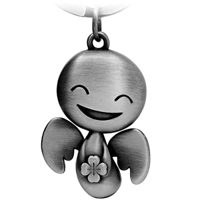 Immagine di FABACH Portachiavi a forma di angelo custode con quadrifoglio portafortuna, ciondolo metallo adatto come regalo o per l’auto, Argento antico, Taglia unica