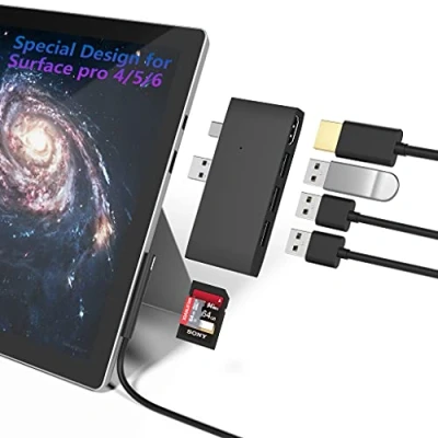 Immagine di Surface Pro 4/Pro 5/Pro 6 Docking Station Hub USB Adattatore 3.0, Lettore di schede memoria SD e TF/Micro SD, Accessori per convertitore porta HDMI 4K Microsoft 6/5/4