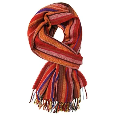 Immagine di Sciarpa uomo Strisce invernali e spina di pesce alla moda 100% lana (merino) 53 x 180 cm, rosso arancione multicolore
