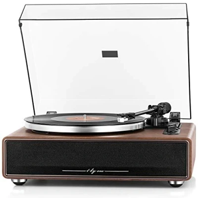 Immagine di 1 BY ONE Giradischi Vinili, a Cinghia e Hi Fi con Altoparlanti Incorporati, Cartuccia Magnetica, Bluetooth, Funzione Aux In Auto Off