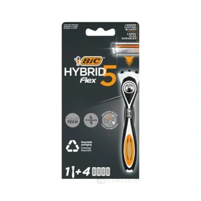 Immagine di BIC Hybrid 5 Flex, rasoio ricaricabile da uomo, manico e ricariche, lame in nanotech con rivestimento titanio, confezione 1+4