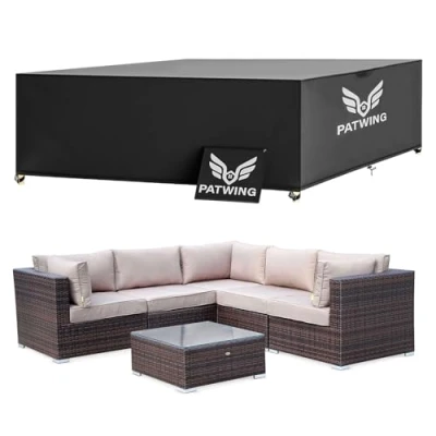 Immagine di PATWING Copertura per Mobili da Giardino,Copertura Tavolo Esterno Impermeabile,Esterno Copritavolo Impermeabile Antivento Resistente allo Anti UV,per Sedie Terrazza Rettangolare (213*132*72cm)