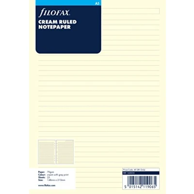 Immagine di Filofax Fogli a righe per appunti, formato A5, colore carta: panna