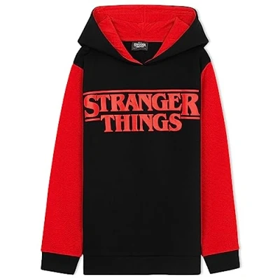 Immagine di Stranger Things Felpa Ragazza Ragazzo con Cappuccio 9 15 Anni Bambina in Cotone Abbigliamento Ufficiale Idee Regalo (Rosso/Nero, 11 12 Anni)