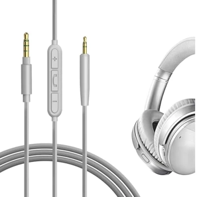 Immagine di Geekria QuickFit Audio Cavo con Microfono Compatibile Bose QC 45, 35 Series II, 25, 700 ANC Cavo, 2.5mm Stereo Sostitutivo in linea e Controllo del volume(1.2m)