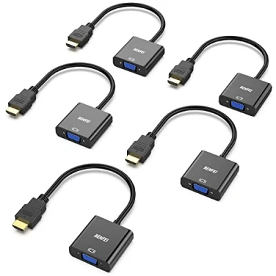 Immagine di BENFEI Adattatore HDMI a VGA 5 Confezioni, Unidirezionale Computer Monitor, Placcato in Oro per Desktop Laptop PC Monitor proiettore HDTV Chromebook Raspberry Pi Roku Xbox