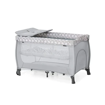 Immagine di Hauck Culla da Campeggio Sleep N Play Center Lettino Neonato fino 15kg Letto pieghevole 120x60cm Bambini con 2 Piani Regolabili, Fasciatoio e Ruote Grigio, Orsi
