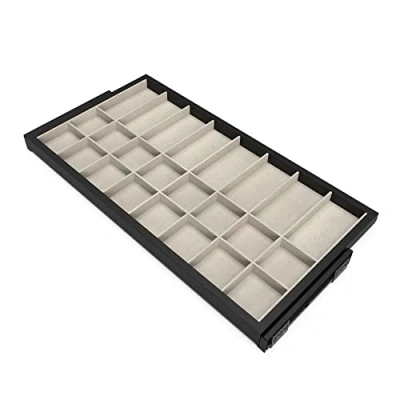 Immagine di Emuca Kit cassetto organizzatore e telaio con guide a chiusura morbida per armadio, regolabile, modulo 900mm, Nero grigio pietra testurizzato