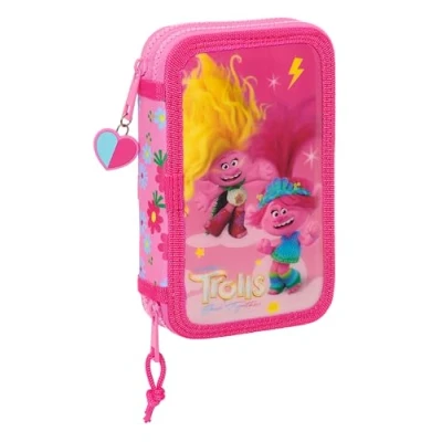 Immagine di safta TROLLS 3 Astuccio per scuola bambini, con 28 utensili inclusi, ideale bambini dai 5 ai 14 anni, comodo e versatile, qualità resistenza, 12,5 x 4 19,5 cm, colore Rosa,
