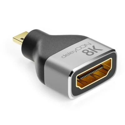 Immagine di deleyCON Adattatore Micro HDMI Cavo di Accoppiamento Connettore 8K@60Hz / 4K@120Hz UHD 7680x4320 Alluminio 2.1 ARC HDR10+ Dolby Vision VRR ALLM 48Gbps Grigio Nero