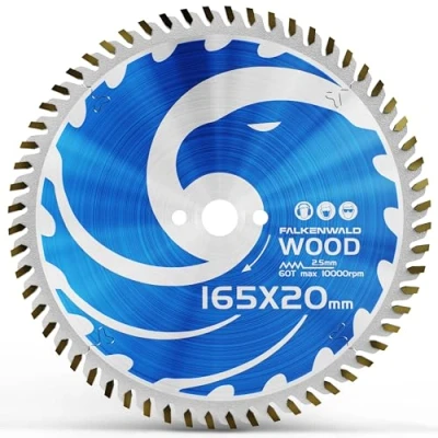 Immagine di FALKENWALD® lama per sega circolare, 165 x 20 mm, con 60 denti in metallo duro, ideale legno, compatibile Makita DHS680RTJ, SP 6000K1, Bosch GKT 55 GCE