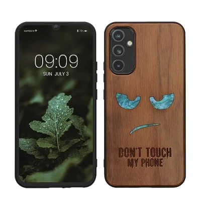 Immagine di kwmobile Custodia Compatibile con Samsung Galaxy A34 5G Cover Back Case in Legno Bumper Silicone TPU Don&#039;t Touch Madreperla marrone scuro