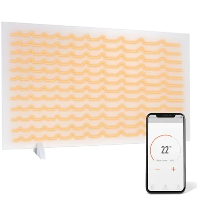 Immagine di Silvergear® Riscaldamento a Infrarossi Premium Pannello Riscaldante 420W con Controllo WiFi Protezione da Surriscaldamento Installazione Parete o Autonomo Design Ecologico