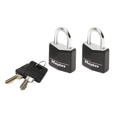 Immagine di Master Lock 9120EURTBLK Confezione da 2 Lucchetto a Chiave in Alluminio Rivestito, Nero, x 3.4 1.4 cm