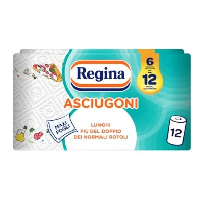 Immagine di Asciugoni Regina Carta Cucina Confezione da 12 Rotoli a 2 veli 85 strappi per rotolo* Maxi Fogli più Grandi e Assorbenti 100% certificata FSC®