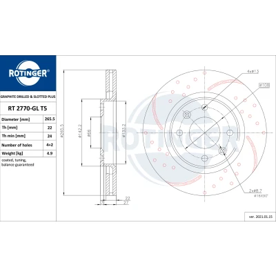 Immagine di ROTINGER Rotori disco freno (asse anteriore, Set di 2 pezzi) Con rivestimento anticorrosione, RT 2770 GL T5