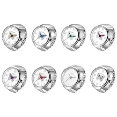 Immagine di JewelryWe Orologio da polso elastico farfalla Anello donna analogico al quarzo con numeri romani e cinturino in lega argento/oro, Oro 8 pezzi