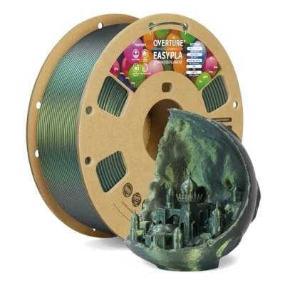 Immagine di OVERTURE Shimmer EASY PLA Filamento 1.75 mm, per Stampante 3D 1kg (2.2lb), Precisione Dimensionale +/ 0.03 Compatibile Maggior Parte delle Stampanti FDM (Shimmer Verde Argento)