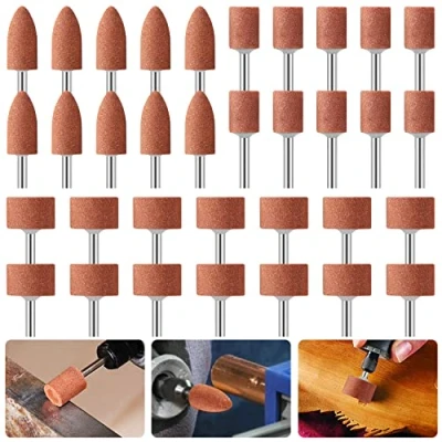 Immagine di Testa della mola in pietra montata su abrasivo, 42 pezzi di punta per levigatura con gambo da 1/8 pollice compatibile l&#039;utensile rotante Dremel la rettifica pietra, giada e metallo