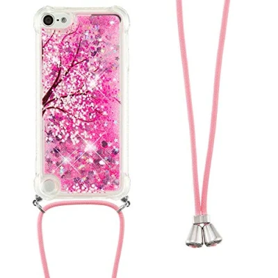 Immagine di LEMAXELERS Custodia per Cellulare con Corda Collana iPod Touch 5 / 6/7 Case,Glitter Bling Liquido Sabbie Mobili Bumper Case TPU Cover Cordoncino Cordino Case,YB GS Cherry