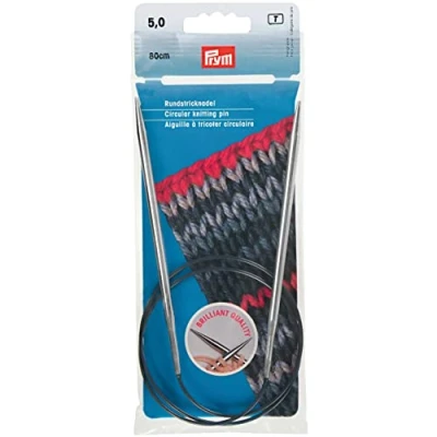 Immagine di Prym Rundstricknadeln MS 80 cm 5,00 mm silberfarbig Ferri da Maglia circolari, Ottone, Argento, 5,0